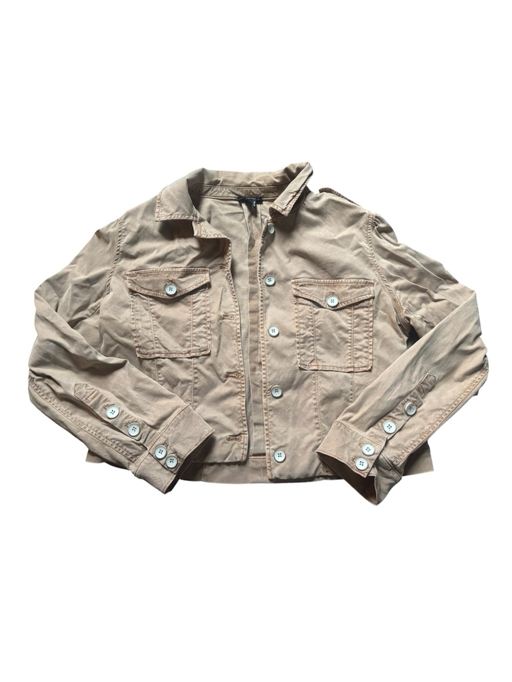 Paige Tan Button-Front Cropped Utility Jacket with Chest Pockets XL